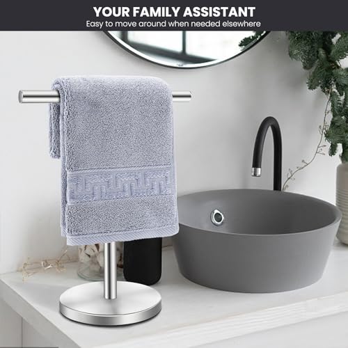 T-Shape Bath Hand Towel Holder Stand, Stainless Steel Free Standing Hand Towel Rack, for Bathroom Kitchen & Countertop, Silver, 2 Pack - color: Silver-2 Pack