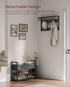 VASAGLE Hall Tree with Bench and Shoe Storage, Entryway Coat Rack with Shoe Bench, 2 Fabric Drawers, 10 Hooks, 11.8 x 31.7 x 71.5 Inches, Stone Gray and Ink Black UHSR429B04 - color: Stone Gray + Ink Black