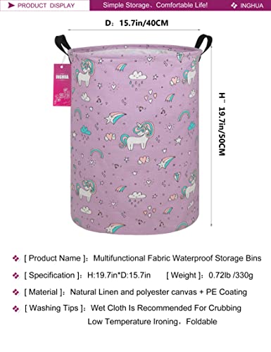 Laundry Hamper Large Canvas Fabric Lightweight Storage Basket/Toy Organizer/Dirty Clothes Collapsible Waterproof for College Dorms, Boys and Girls Bedroom,Bathroom(Unicorn) - color: Unicorn