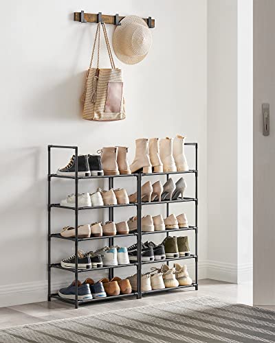 SONGMICS Shoe Rack, 10-Tier Shoe Shelf, Shoe Storage Organizer, 11 x 17.7 x 68 Inches, Metal Frame, Non-Woven Fabric Shelves, for Entryway, Bedroom, Black ULSH010B02 - color: Black, size: 11"D x 17.7"W