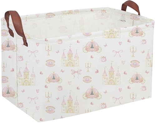 Rectangular Pink girl princess basket,Pink Baskets,Collapsible waterproof storage basket,Books Box,Girl room Decor,Gift Baskets(Pink Princess) - color: Pink Princess
