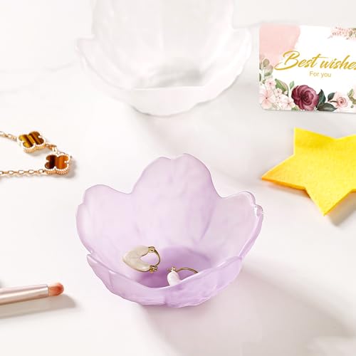Gifts for Women Flower Jewelry Dish Ring Holder Jewelry Tray Vanity Organizer Room Decor Aesthetic Dorm Bathroom Decor Decorative Trinket Dish for Rings Earrings Necklaces Friendship Birthday Gifts - color: Sandblasted Purple
