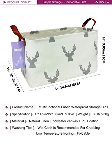 Rectangular Storage Basket Fabric Organizer Bin for Toys,Books,Clothes,Gifts,Pets-Perfect for Home,Office,Nursery,Dorm,Shelf(Rec grey deer) - color: Rec grey deer