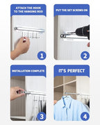 BaiNong 12 inch Valet Rod for Closets Pull Out Closet Valet Rod Slide Out With 4 Hooks Silver Pull Out Clothes Hanger - color: Silver, size: 12 Inch