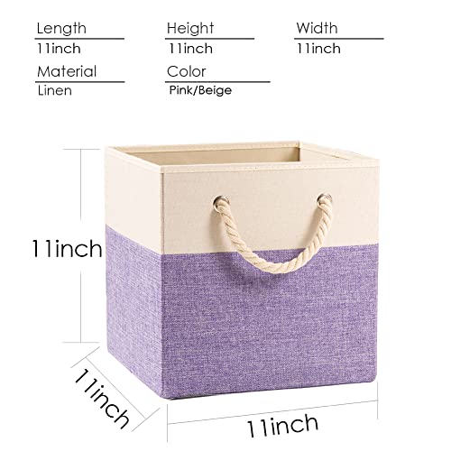 PRANDOM Large Foldable Cube Storage Bins 11x11 inch [2-Pack] Fabric Linen Storage Baskets Cubes Drawer with Cotton Handles Organizer for Shelves Nursery Closet Bedroom Purple - color: Purple, size: 11x11 inch(2-Pack)