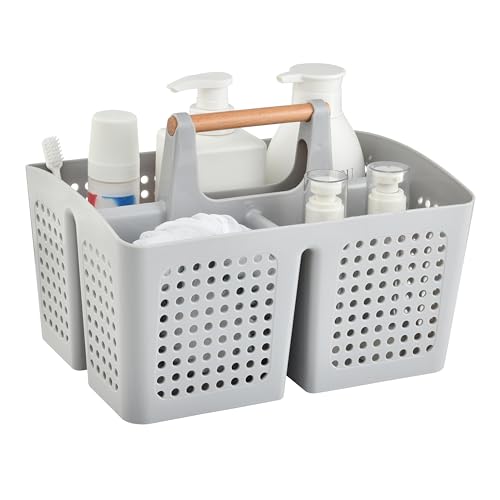 Portable Shower Caddy Basket with Compartments, Plastic Divided Cleaning Caddy Organizer Storage Tote with Handle for Bathroom, College, Dorm Room Essentials, Light Gray - color: Light Gray