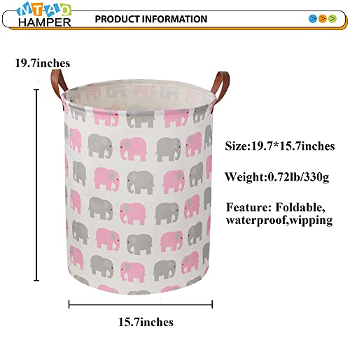 NTAOHAMPER Laundry Basket,Waterproof Hamper,Clothes Hampers for Nursery,Gift Basket,Room Decor,Collapsible Storage Basket (Pink Elephant) - color: Pink Elephant