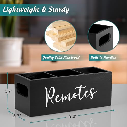 DRASTAR Remote Control Holder, Wood TV Remote Holder, Remote Storage Caddy, Remote Control Organizer (Black, 3 Slots) - color: Black, size: 3 Slots