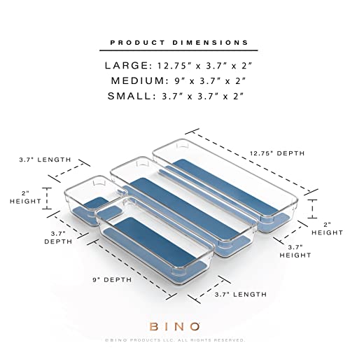 BINO | 4-Piece Drawer Organizer Bin Set - Navy, Small | THE MODULAR+ | Multi-Purpose Storage | Soft-Grip Lining and Non-Slip Rubber Feet | Durable | BPA-Free | Desk Drawer Organizer | Vanity Organizer - color: Navy, size: Small