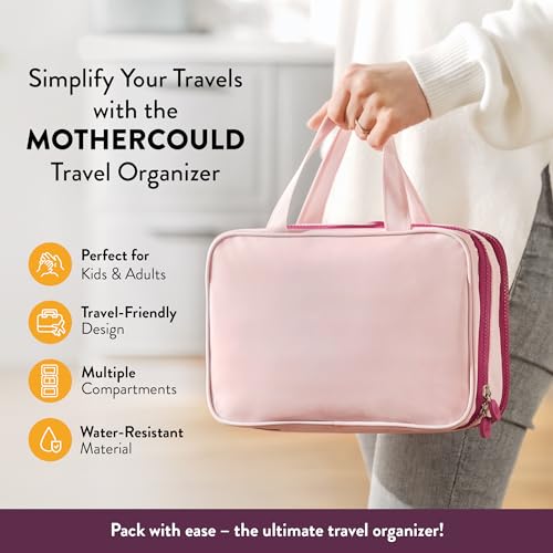 Kids Travel Organizer – Multi-Compartment, Water-Resistant Hanging Bag for Toys, Snacks, & Activities - Compact, Lightweight Design with Hook & Carry Handle - Perfect for Travel Use (Pink, Small) - color: Pink, size: Small