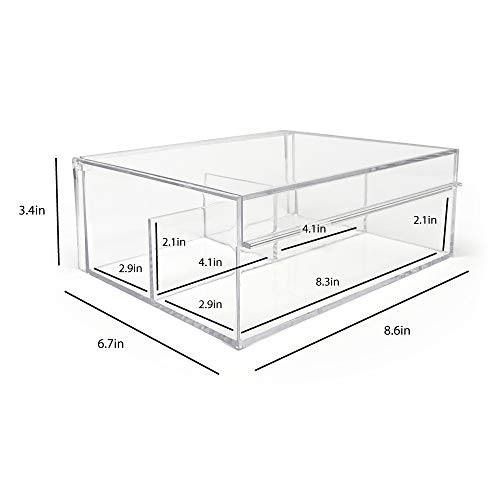 Isaac Jacobs 3-Compartment Clear Acrylic Organizer with Lid (6.7" L x 8.6" W x 3.4" H), Multi-Sectional Tray, Storage Solution for Makeup, School & Office Supplies (1 Large, 2 Medium) - size: 1 Large, 2 Medium