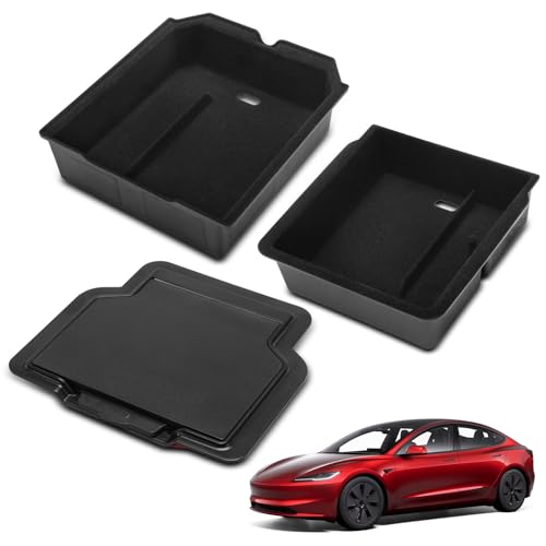 YHTAUTO Center Console Organizer Tray Fit for Tesla Model Y Juniper 2025 2026, Tesla Model 3 Highland 2024 2025 2026 Armrest Drawer Organizer, Armrest Hidden Compartment Box Car Accessories - style: 3PCS Center Console & Armrest Box