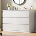 Jocoevol White 6 Drawer Dresser for Bedroom, 15.3" D x 47.2" W x 32.3" H in Simply Modern Chest of Drawers, Wood Storage Double Dresser with Deep Drawers for Living Room, Hallway Entryway, White - color: White
