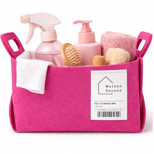 Felt Storage Bin - Foldable Fabric Storage Basket with Handles, Multi-Purpose Storage Organizer for Shelves, Closet, Toys, Clothes, Blankets, Bedroom, Living Room & Nursery, PINK, Small - color: PINK, size: S