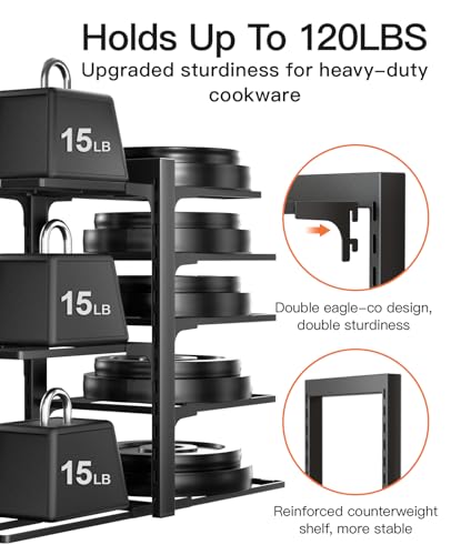 ORDORA Pots and Pans Organizer Rack for Cabinet, 15.83" Height 8-Tier Heavy Duty 120LBS Pot Pan Organizer under Cabinet Adjustable for Dutch Oven, Cast-iron Pan, Heavy Skillets Griddles, Shallow Pot - size: M-15.83"H-HeavyDuty