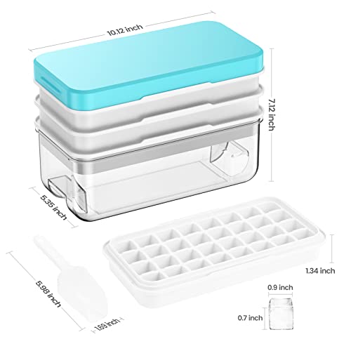 Ice Cube Tray with Lid and Bin, PHINOX 96 pcs Ice Trays for Freezer, Ice Cube Trays for Freezer with 3 trays, Container, Lid & Ice Scoop, BPA Free - color: Blue, size: 1.0"-3tier