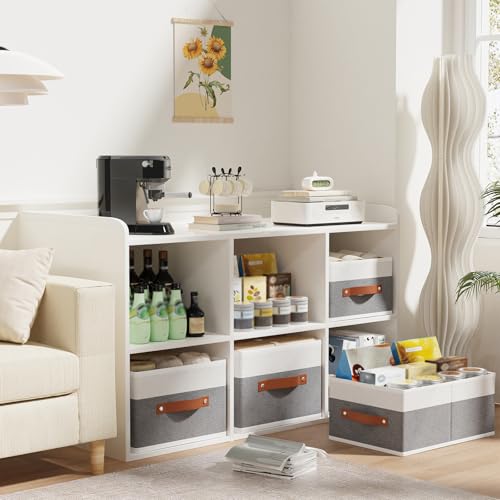 Clothing Storage Boxes, Drawer Organizers with Handles, Cube Organizer Bin for Organizing, 13 × 9.1 × 5.5 Inch, White and Grey, 6-Pack - color: White/Grey, size: Medium -6 Pack