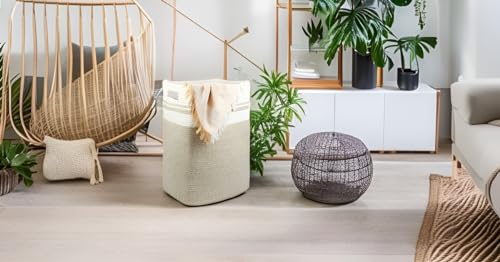 Casaphoria Laundry Hamper, Light Brown Cotton, 16x13x22in, Foldable, Square, Large, Box, 50L, Living Room, Bedroom, Laundry Room Storage - color: Light Brown