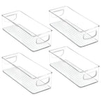 mDesign Plastic Bathroom Storage Container Bins w/ Handles - Closet, Cabinet, Vanity, Cupboard Shelf Organization, Hair Tools Accessory Organizer - Ligne Collection; Clear, 4x10x3 (Pack of 4) - size: 4 x 10 x 3 (Pack of 4)