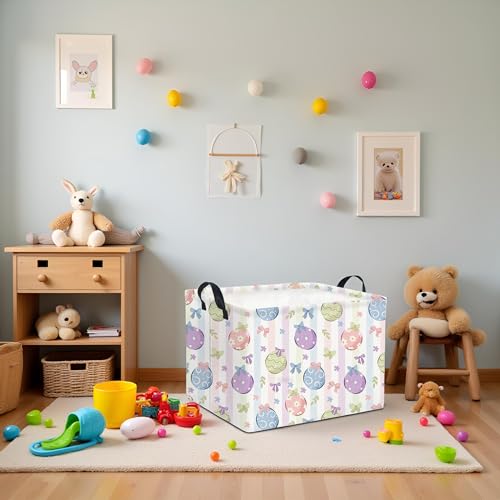 HIYAGON Rectangular Easter Basket Fabric Storage Bin Boxes Collapsible Baby Girl Basket for Clothes Books Shelves Basket(Bowknot Egg) - color: Bowknot Egg