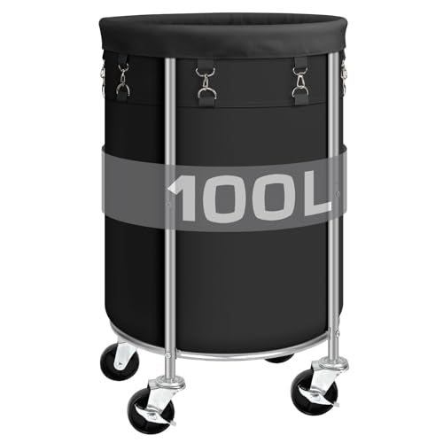 Laundry Hamper with Wheels, 100L Round Rolling Laundry Basket Sorter with Removable Bag, Clothes Cart Organizer with Steel Frame for Bedroom, Bathroom, Laundry Room, Black - color: Black