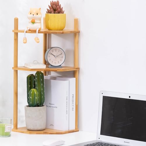 3-Tier Expandable Bamboo Corner Shelf - Dish/Plate Organizer for Cabinet, Kitchen Counter Shelf & Small Kitchen Shelf, Adjustable (Natural, 1-Pc 11.4" H) - color: 11.4"H-Natural-3
