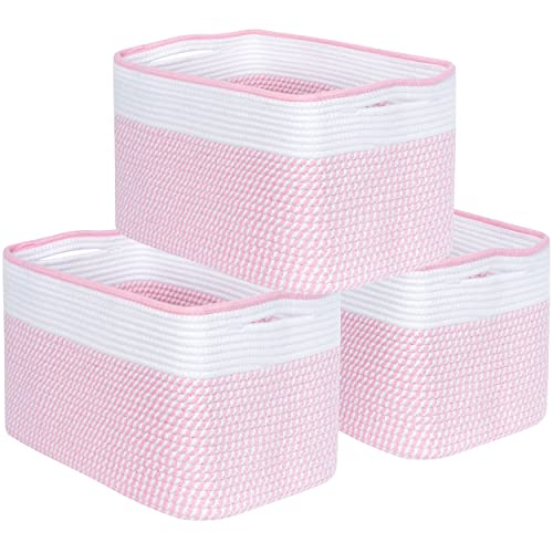 MINTWOOD Design 3-Pack Storage Baskets for Shelves, Decorative Baskets for Organizing, Woven Baskets for Storage, Book Basket, Cube Organizer, Cube Storage Bin Box, Closet Organizers, Light Pink - color: Light Pink