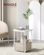 VASAGLE LILEA Collection - Side End Table with Fabric Basket, Modern Nightstand, Square Bedside Table, for Living Room, Bedroom, Matte White and Camel Brown ULET229W10 - color: Matte White + Camel Brown, size: Square + 1 pack