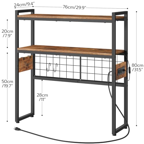 HOOBRO Desktop Bookcase, 2-Tier Desktop Organizer, 29.9" Wooden Office Storage Rack with Outlets, Display Shelf Rack with Light Strip, Desk Hutch for Office, Rustic Brown BF11UDSJ01 - color: Rustic Brown+black, size: 29.9"D