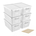 Plastic Storage Baskets with Lids [6-Pack] – Stackable Organizing Bins with Secure Snap-On Lids for Pantry, Bathroom & Closet | 11"x7"x5" Bins Hold 25lbs, Dustproof & Water-Resistant, White - color: White