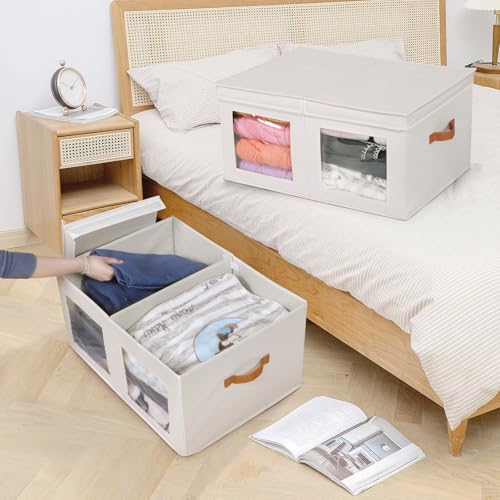 Univivi Large Storage Boxes with Lids, Collapsible Foldable Storage Bins for Clothes, [1-Pack] Fabric Storage Cubes with Handles, Closet Organizers for Home, Bedroom (Beige, 24” x 17” x 12") - color: Beige, size: 24''-1 Pack