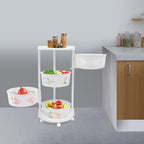 Fruit Basket for Kitchen, 4 Tier Circular Rotating Basket Large Storage Rack with Wheels, Standing Shelf Storage, Multi-Layer Storage Shelves with Top Lid for Living Room, Office, White (4-Tier) - size: 4-Tier