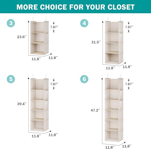 YOUDENOVA Hanging Closet Organizer, 4-Shelf Closet Hanging Storage Shelves, Beige - color: Beige, size: 4-SHELF