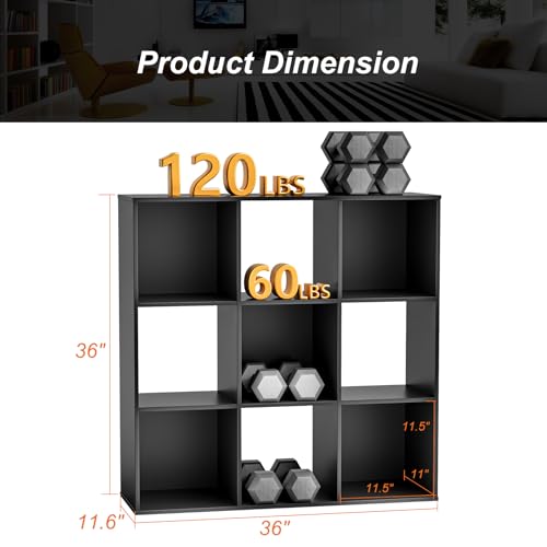 Sweetcrispy 9 Cube Storage Organizer - Open Cube Bookshelf with 5 Removable Back Panels, Display Storage Bookcase for Living Room, Bedroom, Entrance Hall, Home Office，36" L×11.6" W×36" H, Black - color: Black, size: 9-Cube(36"L×11.6" W×36"H)