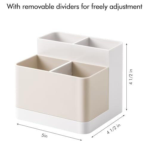 Poeland Desktop Storage Organizer, Pen and Pencil Cases Boxes, Pen or Pencil Holder Box Container for Desk, Office Supplies, Vanity Table Tan - color: White+Tan