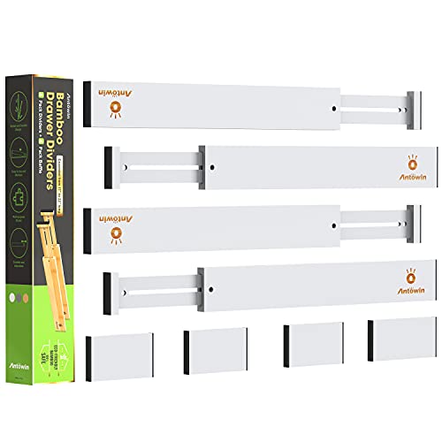 ANTOWIN Bamboo Drawer Dividers Organizers, Expandable Drawer Separators Splitter,17-22 inches Long Adjustable Spring-loaded Organizer for Large Utensil, Clothes, Tools Drawers (White) - color: White