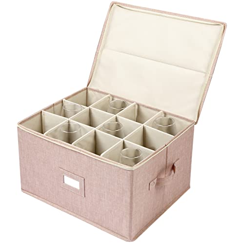 popoly Wine Glass Storage Box, Stemware Storage Containers Cases with Dividers, Stackable Moving Supplies for 12 Wine Glasses, Drinkware, Glassware or Crystal (Beige) - color: Beige