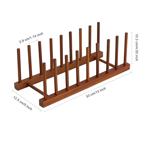 HBlife 4pcs Teak Dish Drying Rack Plates Holder Stand Kitchen Storage Cabinet Organizer for Dish/Plate/Bowl/Cup/Pot Lid/Cutting Board (8 Slots) - color: Teak 8 Slots 4pcs