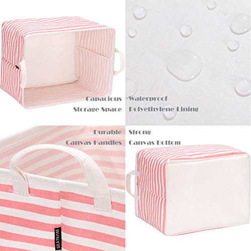 Sea Team Collapsible Canvas Fabric Storage Basket with Handles, Rectangle Waterproof Storage Bin, Box, Cube, Foldable Shelf Basket, Closet Organizer, 16.5 x 11.8 x 9.8 Inches, Pink Stripe - color: Stripe/Pink, size: 16.5 Inch (Pack of 1)