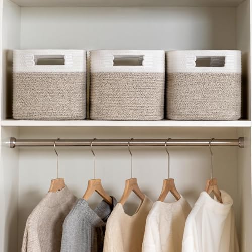 UBBCARE 4 Pack Storage Baskets for Organizing, Shelf Baskets with Handles, Woven Storage Baskets for Bookcase/Cube Shelf/Closet, 14.5"L x 9.8"W x 9"H, White&Light Brown - color: White&Light Brown, size: 4 Pack-14.5"(L)×9.8"(W)x9"(H)