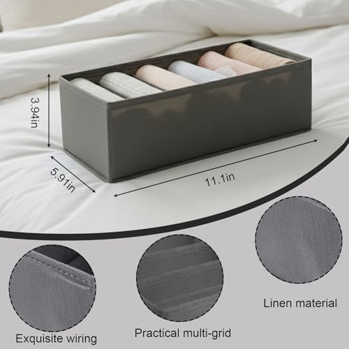 6 Grid Foldable Clothes Organizer Box,Wardrobe Storage Bin with PP Board Support,for Underwear, Socks, and T-Shirts,Grey - color: Grey, size: 6 Grid