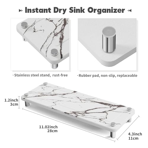 Kitchen Sink Caddy Water Absorbing Stone Tray For Sink, Diatomite Bathroom Countertop Tray Organizer, Faucet Stone Drying Mat Coaster Soap Dish Sponge Dispenser Holder (Marble) - color: Marble