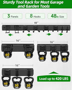 PIYILO Garden Tool Organizer 48 in with 18 Garage Hooks, Heavy Duty Garage Wall Hooks for Hanging Ladder, Bike, Tool Storage Rack for Yard Tools, Shovel, Shed (23 Pack) - size: 48 inch 18-Hook