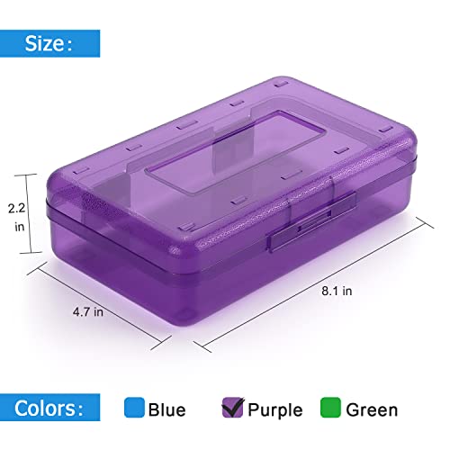 Tamaki 1 Pack Plastic Pencil Box Large Capacity Pencil Boxes Clear Boxes with Snap-tight Lid Stackable Design and Stylish Office Supplies Storage Organizer Box, Purple - color: Purple