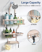 YASONIC Shower Caddy Hanging - Never Rust Shower Organizer - Aluminum over The shower head caddy with 10 Hooks for Razor/Sponge - Shower Rack with Soap Basket - Rose Gold - color: Rose Gold