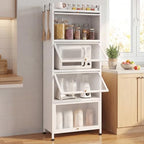 Giantex 5-Tier Kitchen Storage Cabinet, Mobile Microwave Stand with Flip-up PC Doors, Freestanding Kitchen Bakers Rack with 4 Rolling Casters, for Dining Room, Living Room and Study (White) - color: White
