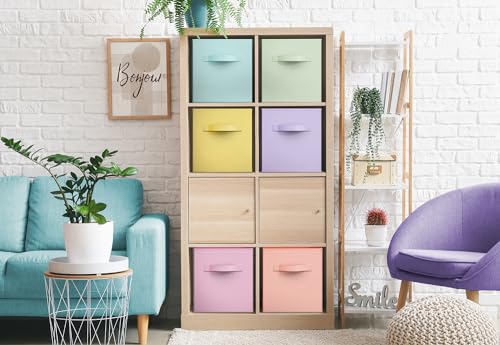 Sorbus Fabric Storage Cubes - 6 Foldable Storage Bins for Organizing Pantry, Cubbies, Toy Box - Clothes Storage & Closet Organizer - 13 Inch Collapsible Cube Baskets for Shelves with Handle - color: Pastel Multi-Color, size: 13 Inch