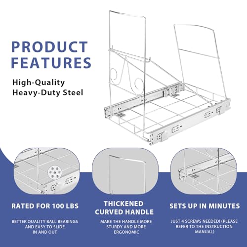 Pull Out Trash Can Under Cabinet: 7–11 Gallons Under Sink Trash Can for Kitchen Requires Min. Cabinet Opening 12"W X 17.5"D X 17.5"H - Cabinet Trash Can Pull Out Kit (Trash Can Not Included)
