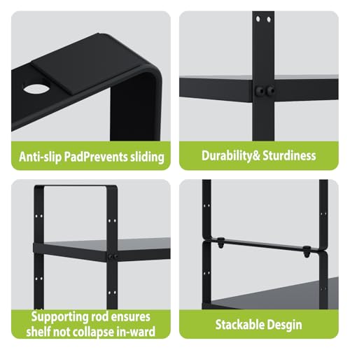Expandable Cabinet Shelf Organizer Rack, Stackable Kitchen Counter Storage Shelves Stand, Adjustable Height Pantry Shelf Spice Rack (Black-2 Pack, 8.7" D x 15.4-26.8" W x 9.8" H) - color: Black-2 Pack