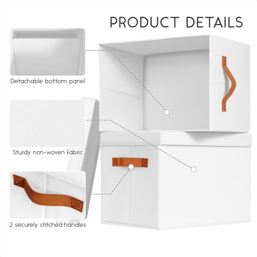 Homsorout Storage Bins with Lids - Fabric Storage Baskets for Shelves, 4 Pack Foldable Decorative Boxes with Handles, Stackable Organizer Bins for Home, Nursery, Dorm, White - color: White, size: L(4-Pack)